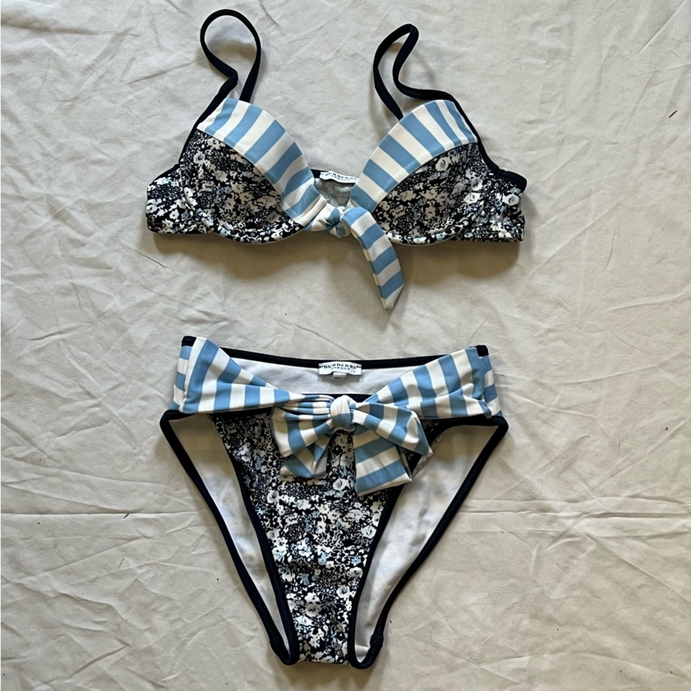 Striped and Floral Vintage Burberry Bikini Set